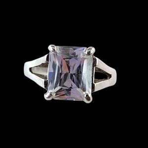Vintage engagement ring sterling silver size 8 CZ diamond solitaire emerald cut